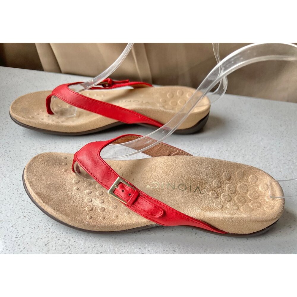 Vionic Womens Thongs Flip Flops Size 6 Red LeatherArch Support Buckle Strap - Picture 2 of 10